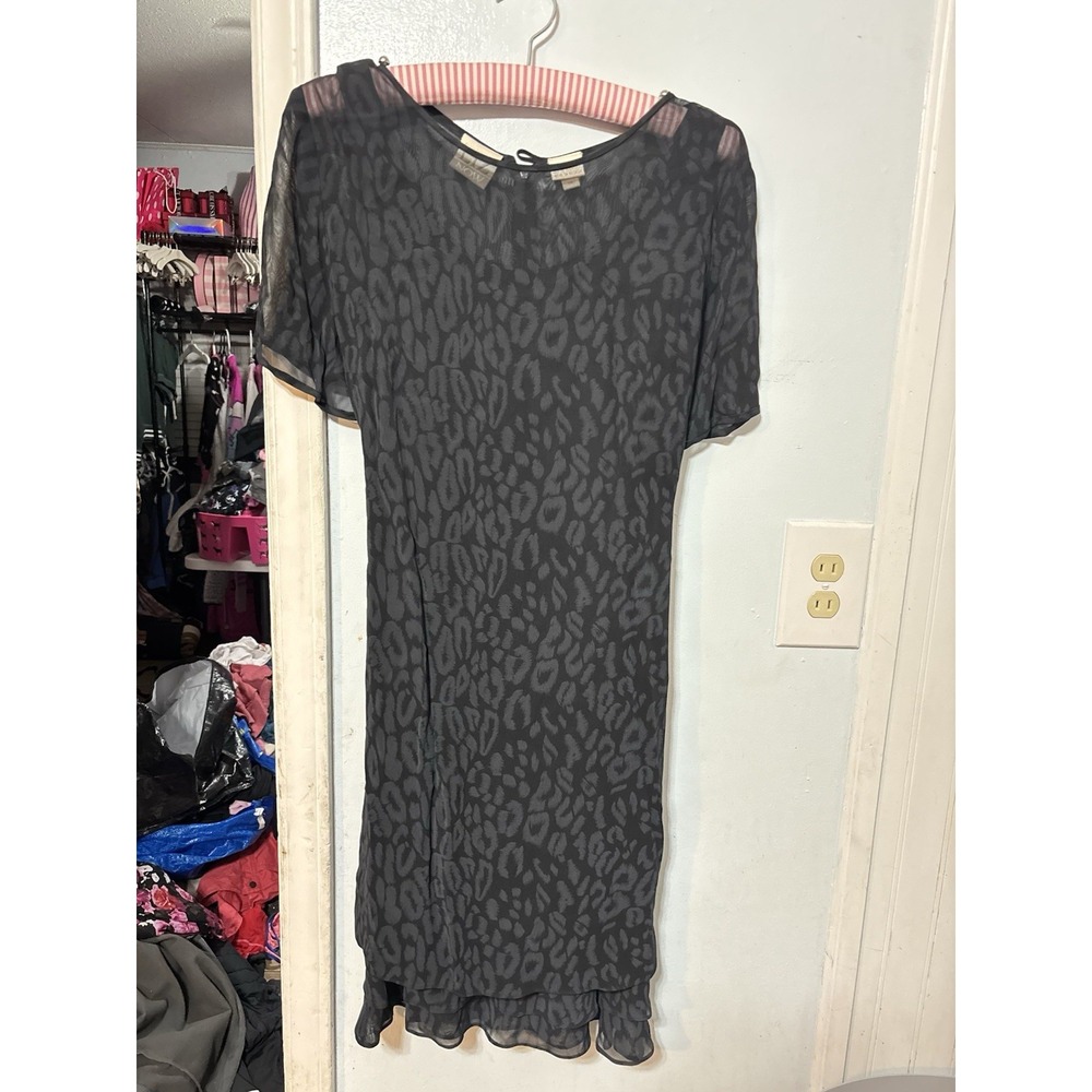 Liz Claiborne Black Sheer Leopard Print Dress Sz 14 Goth 90s Romantic Dark